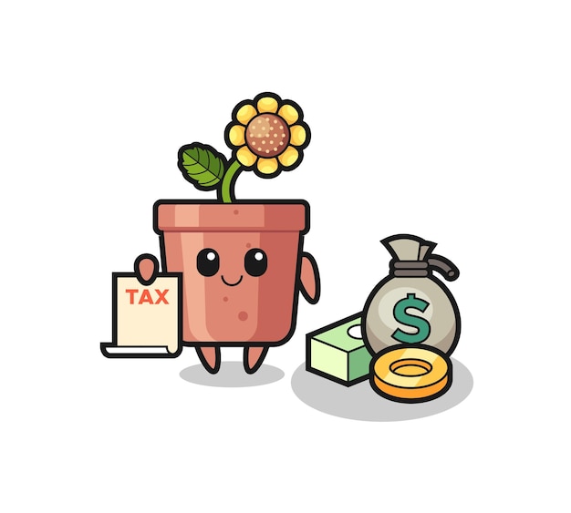 Vector character cartoon of sunflower pot as a accountant