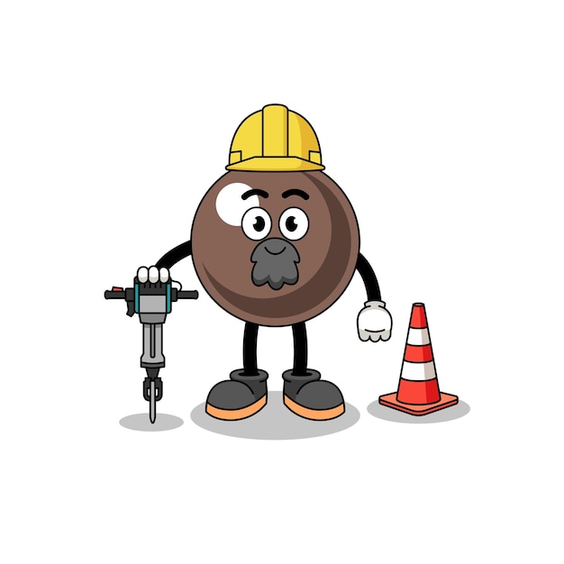 Character cartoon of tapioca pearl working on road construction character design