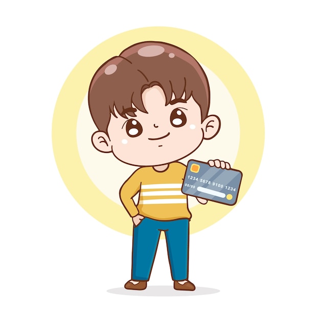 character cartoon teenager holding credit card , shopping with credit card, financial concept