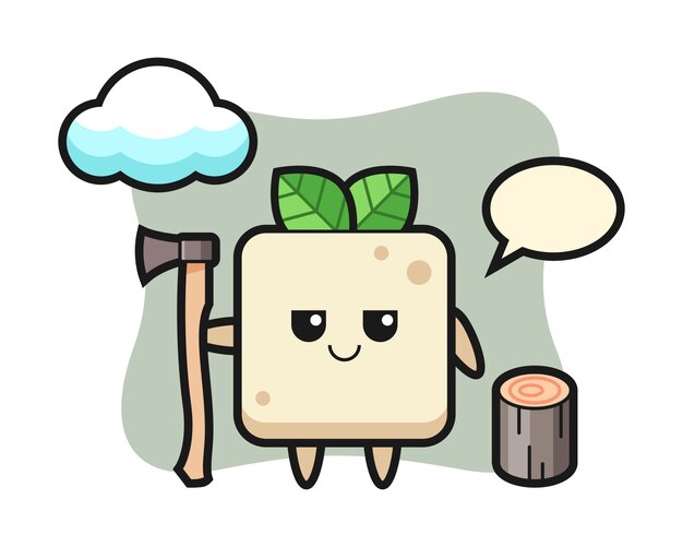 Vector character cartoon of tofu as a woodcutter, cute style design for t shirt