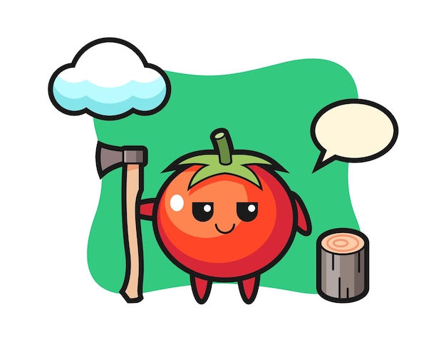 Vector character cartoon of tomatoes as a woodcutter