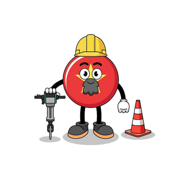 Character cartoon of vietnam flag working on road construction