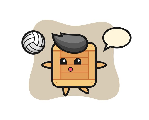 Character cartoon of wooden box is playing volleyball , cute style design for t shirt, sticker, logo element