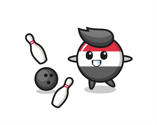 Character cartoon of yemen flag badge is playing bowling