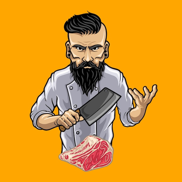 character chef holding butcher knife