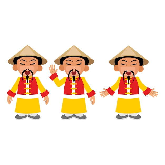 벡터 전통 옷을 입은 중국인 캐릭터 평면 그림