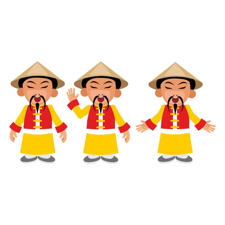 Vector 民族衣装フラットイラストのキャラクター中国人男性