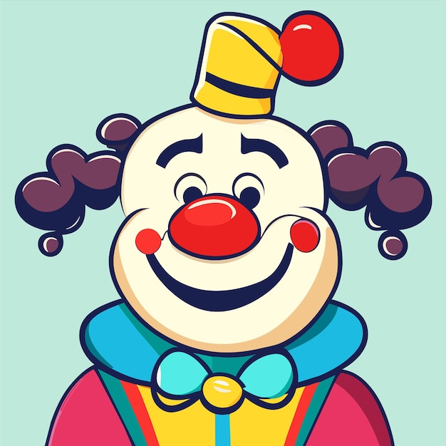 Vettore personaggio di clown che guida una bicicletta a ruote disegnato a mano piatto elegante adesivo cartone animato concetto di icona isolato