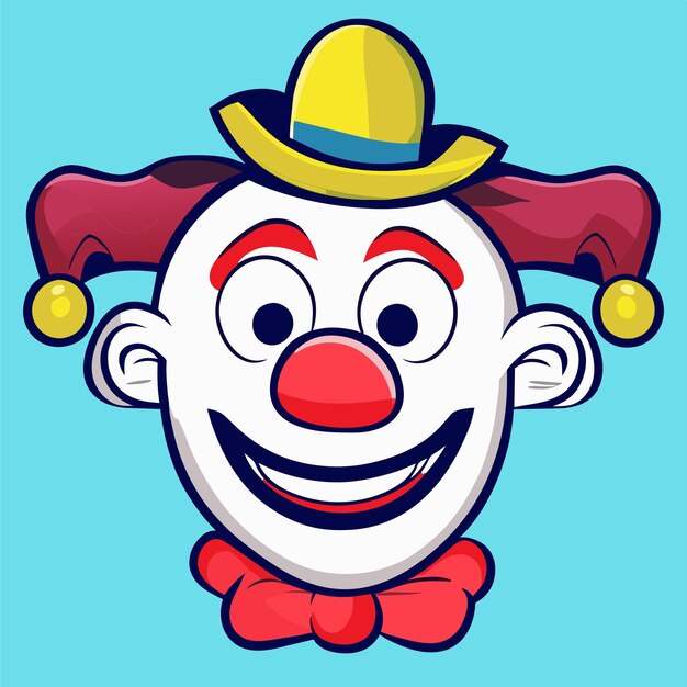 Vettore personaggio di clown che guida una bicicletta a ruote disegnato a mano piatto elegante adesivo cartone animato concetto di icona isolato