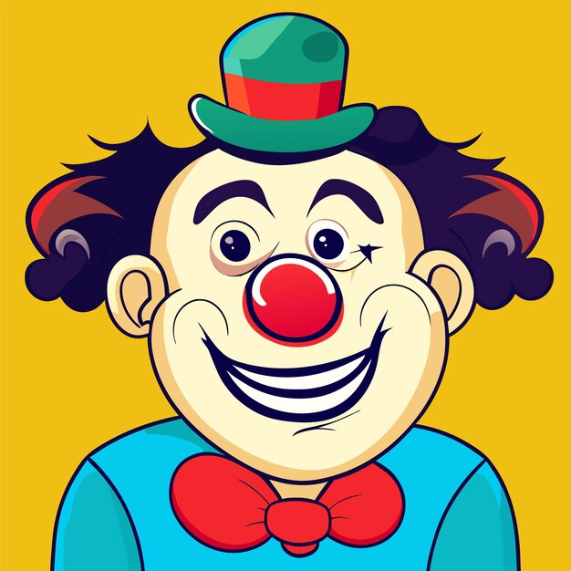 Vettore personaggio di clown che guida una bicicletta a ruote disegnato a mano piatto elegante adesivo cartone animato concetto di icona isolato