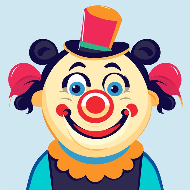 Vettore personaggio di clown che guida una bicicletta a ruote disegnato a mano piatto elegante adesivo cartone animato concetto di icona isolato