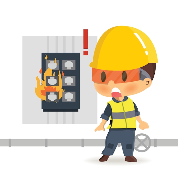 Vector character constructor worker in various situations.   illustration, concept : safety and accident, industrial safety.