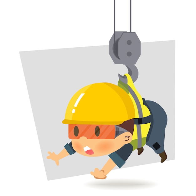 Vector character constructor worker in various situations.   illustration, concept : safety and accident, industrial safety.