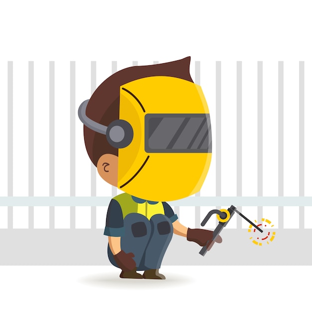 Vector character constructor worker of a welder character holding a torch/ welding cartoon