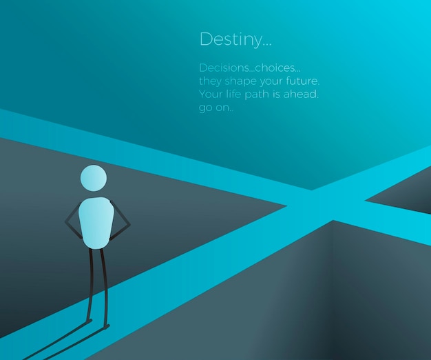 Character at a crossroad making a future life changing decision Vector illustration for future