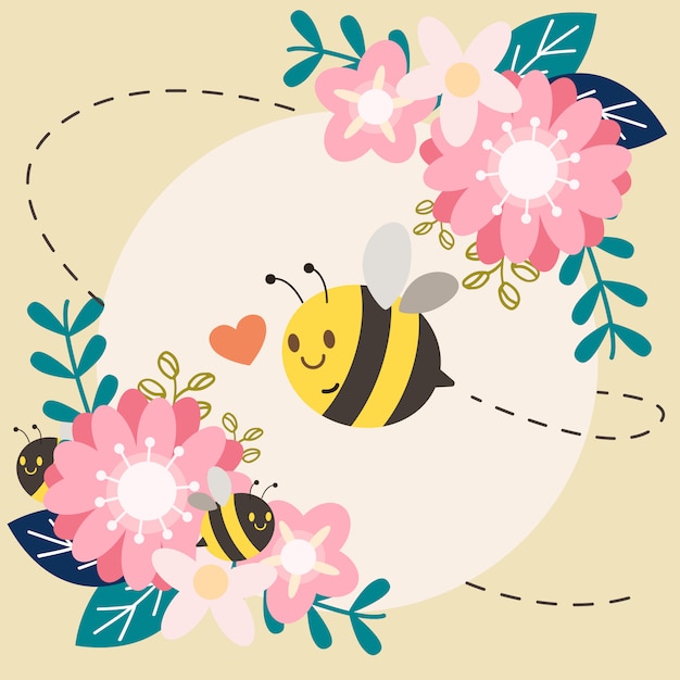 The character of cute bee with flower