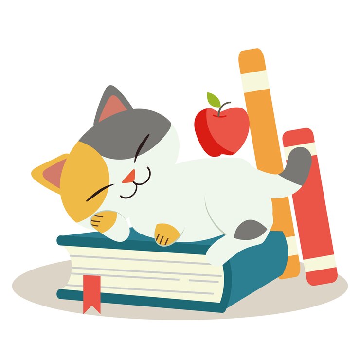 Vector the character of cute cat sleep on the book