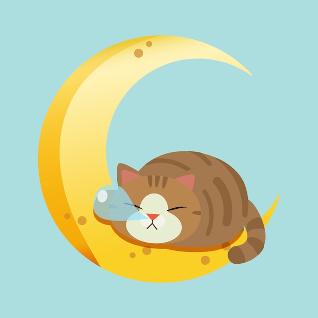 The character of cute cat sleeping on the moon.