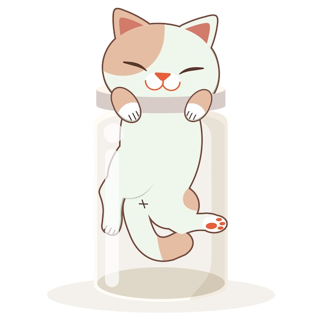 The character of cute cat in the transparent jar.