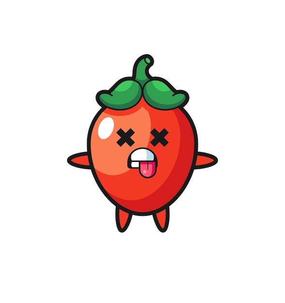 Character of the cute chili pepper with dead pose