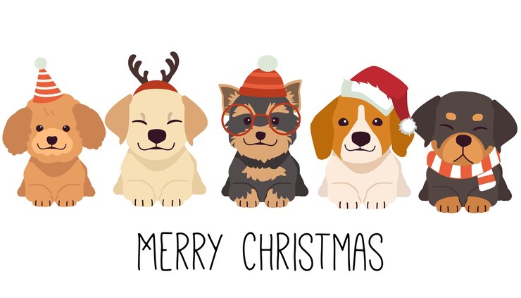 The character of cute dog wear a christmas costume in flat style.