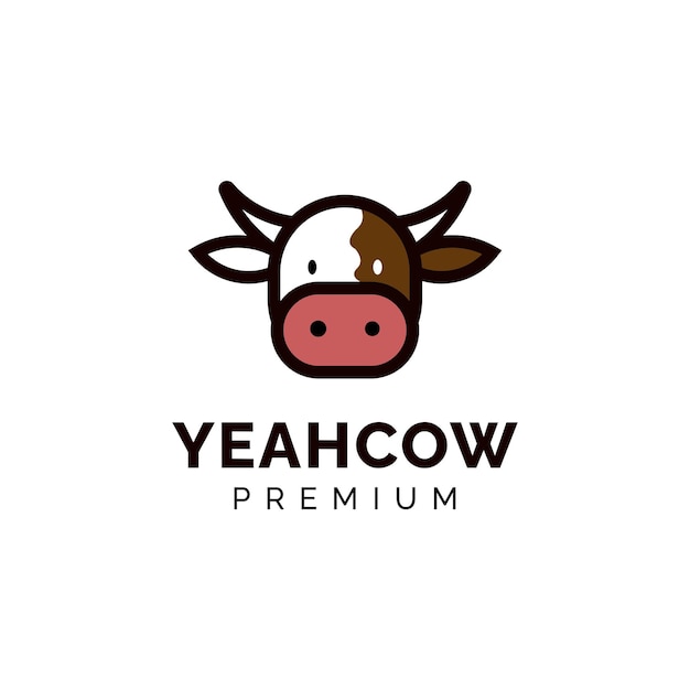 Character Cute Face Cow Cartoon Logo Design