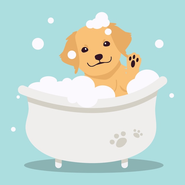 the character of cute golden retriever in the tube with flat vector style