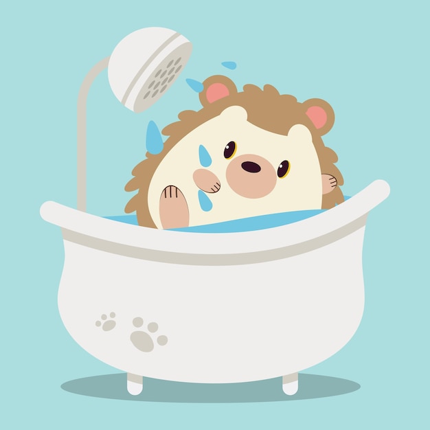 Il personaggio del simpatico riccio nella vasca da bagno e nella doccia