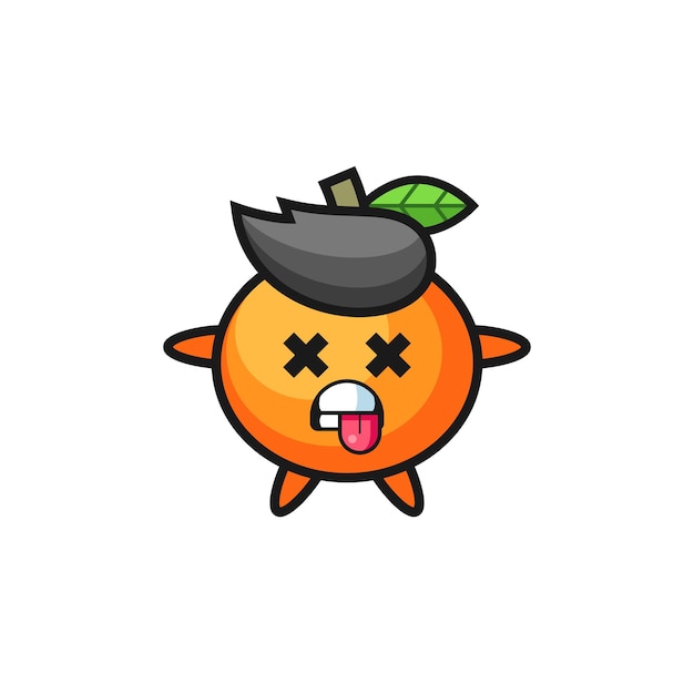 Character of the cute mandarin orange with dead pose