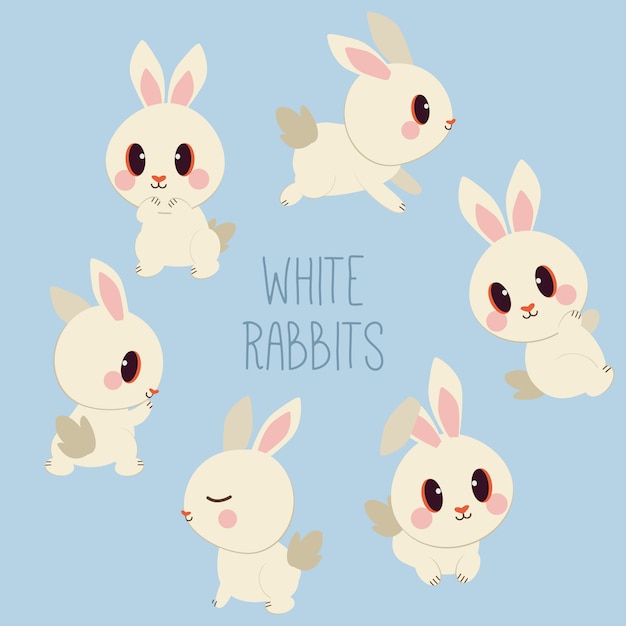 The character of cute rabbit and friends in many actions.