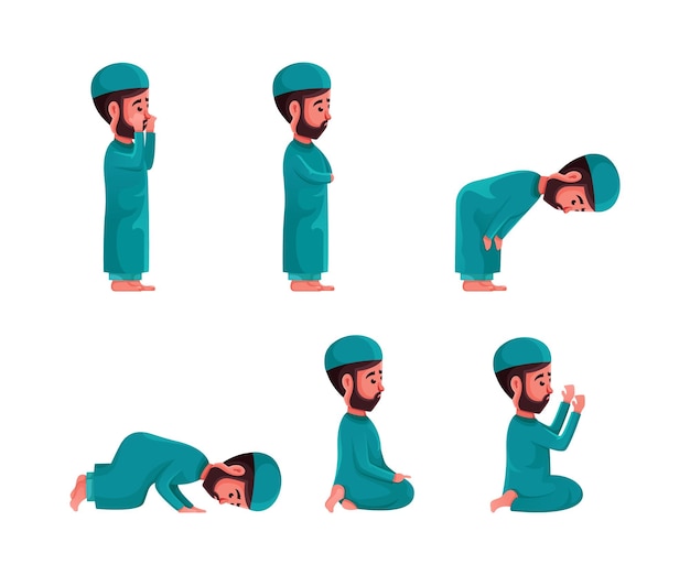 Vector character design collection of muslim prayer boy movements