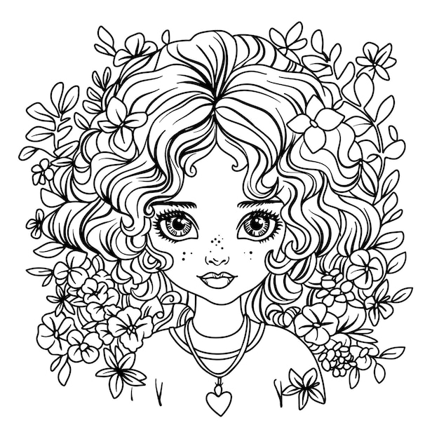 A character design cute girl with a flowers Coloring book