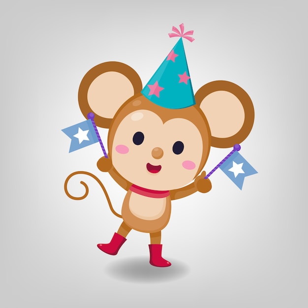 Character design. cute rat wearing party hat on white