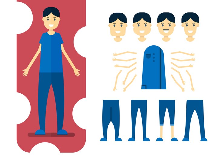 Vector character design element of man with body parts. vector illustration in flat style.
