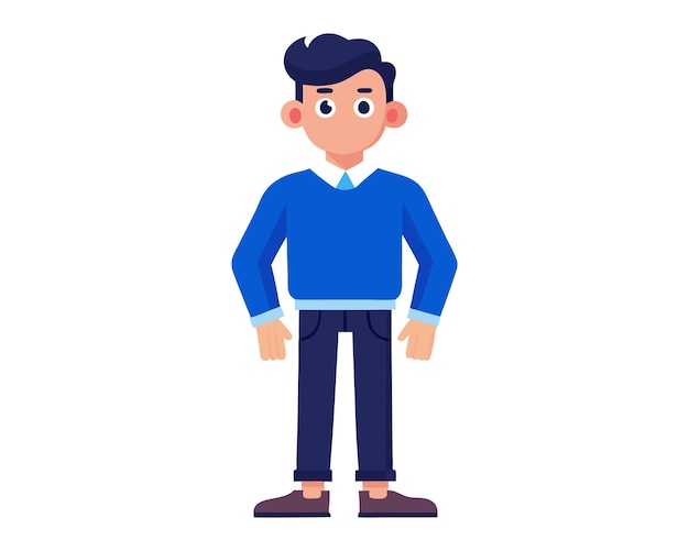 character design male figure blue sweater white collar jeans brown shoes digital illustration