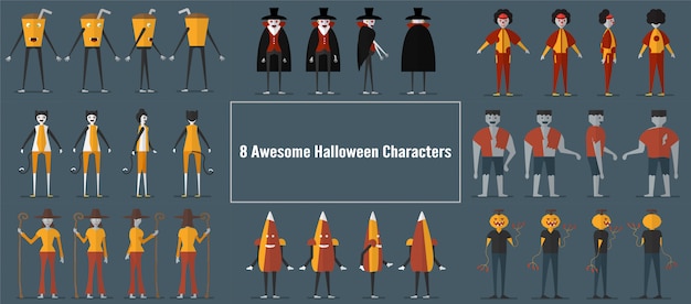 character design of monsters for halloween day
