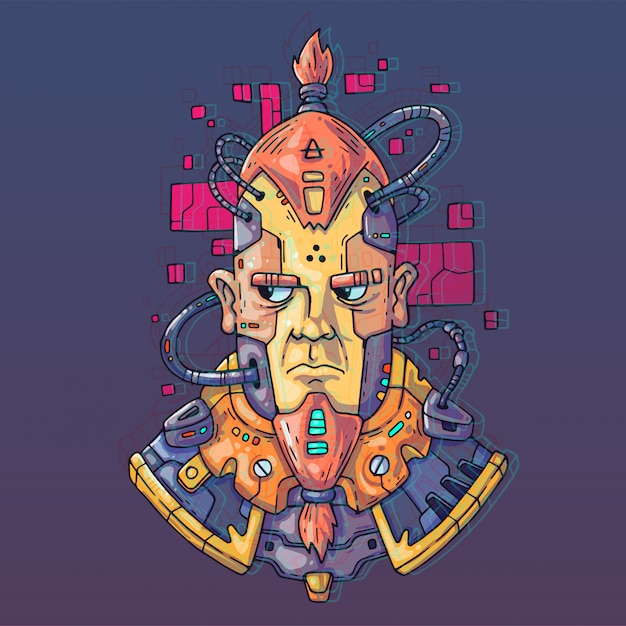 Character Face in futuristic virtual style. Cyber Punk  Illustration. Cartoon art for web and print. Trendy Cyber Art .