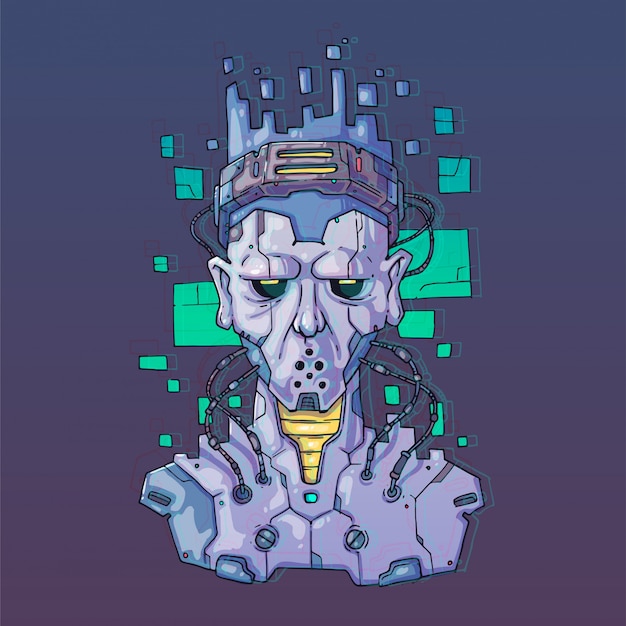 Character Face in futuristic virtual style. Cyber Punk  Illustration. Cartoon art for web and print. Trendy Cyber Art .