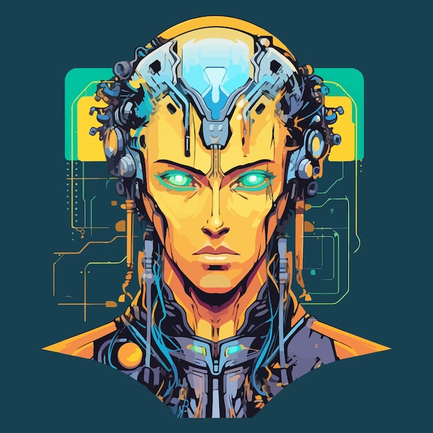 Character face in futuristic virtual style cyber punk illustration sticker design