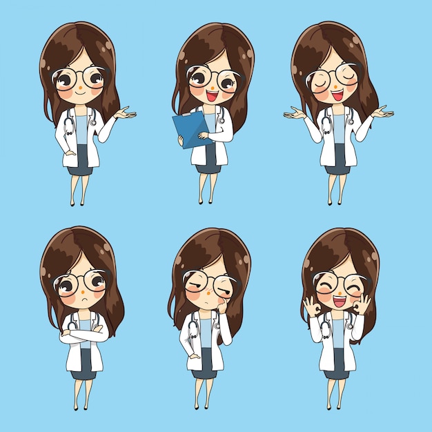 Character Female doctors show a variety of gestures, words and emotions.