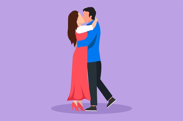 Vector character flat drawing loving couple kissing and hugging romantic couple lovers kissing and holding hands happy man and cute woman celebrating wedding anniversary cartoon design vector illustration