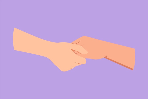 Вектор Персонаж плоский рисунок две руки, держащие друг друга знак или символ любовных отношений пара брак общение с жестом руки значок ухода за жестом руки мультфильм дизайн векторной иллюстрации