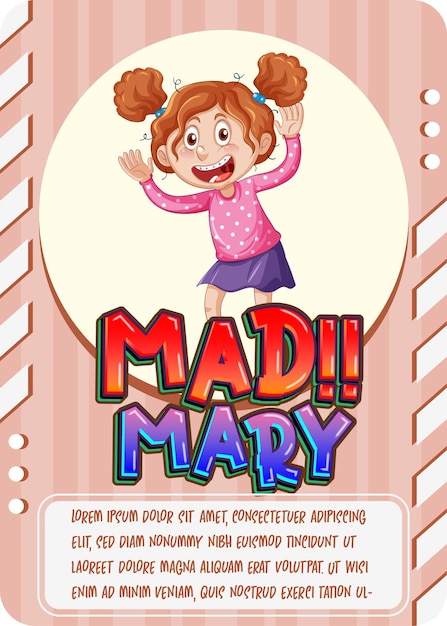 Vettore scheda di gioco del personaggio con la parola mad mary