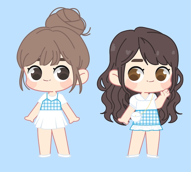 Vector character girl dress up summer outfit