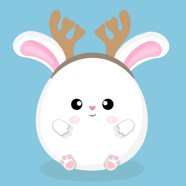 Character hare in kawaii style New Year mascot flat vector illustration