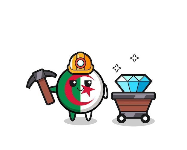 Personaggio illustrazione della bandiera dell'algeria come un design carino minatore