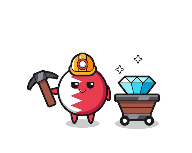 Character Illustration of bahrain flag badge as a miner