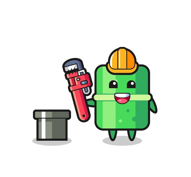 Character illustration of bamboo as a plumber , cute style design for t shirt, sticker, logo element