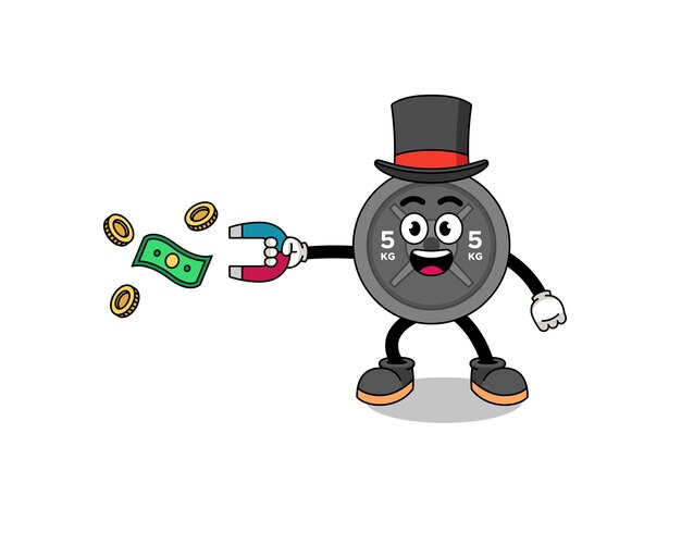 Character Illustration of barbell plate catching money with a magnet