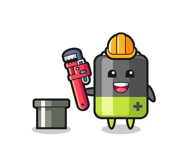 Character illustration of battery as a plumber , cute style design for t shirt, sticker, logo element